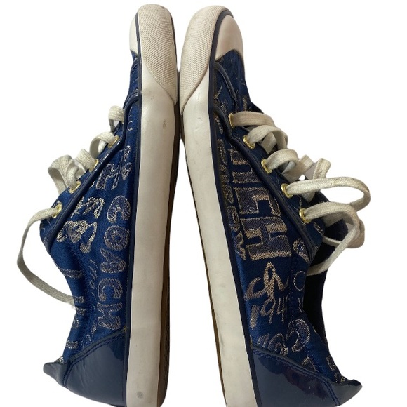 COACH Barrett Navy/Gold Metallic Poppy Signature Sneakers..Size:9.5 - Picture 7 of 11